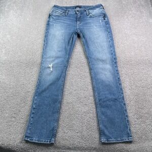 Silver Jeans Womens 29 Blue Elyse Straight Leg Distressed Stretch Denim Grunge